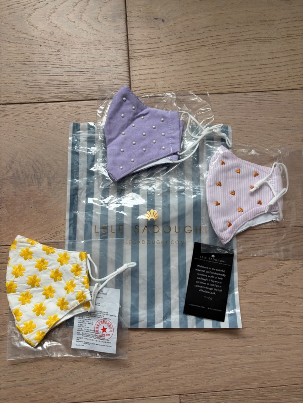 Lele Sadoughi Face Mask Trio in Lavender, Pink & Yellow
